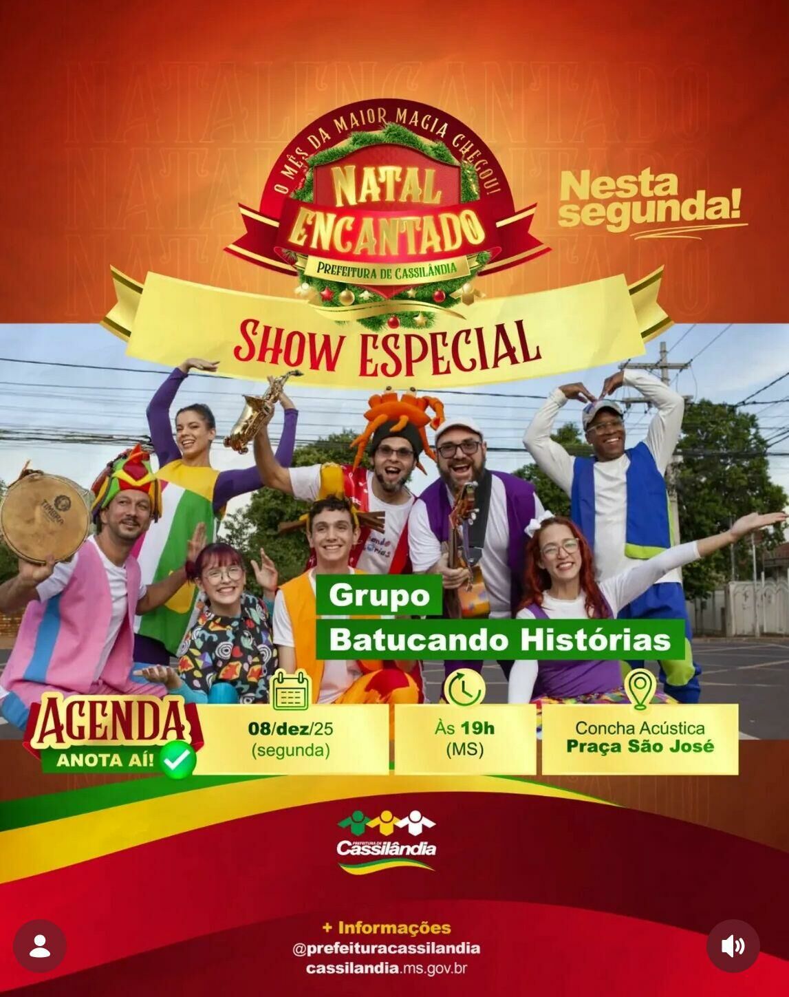 Imagem de compartilhamento para o artigo Prefeitura de Cassilândia realiza show especial do Natal Encantado nesta segunda-feira na Praça São José da MS Todo dia